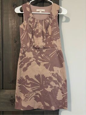 LOFT Sleeveless Floral Print Midi Dress in Taupe and Mauve
